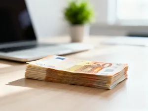 Eleganckie biurko z kalkulatorem i notatnikiem, symbolizujące profesjonalne planowanie finansów i obliczenia płacowe.