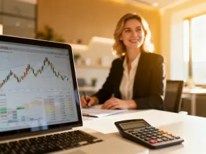 Mężczyzna przy biurku oblicza finanse na tablecie, sprawdzając wysokość wynagrodzenia netto.