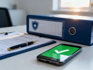Skarbonka, monety i kalkulator na biurku, symbolizujące planowanie finansów i oszczędzanie na szybszą spłatę kredytu.
