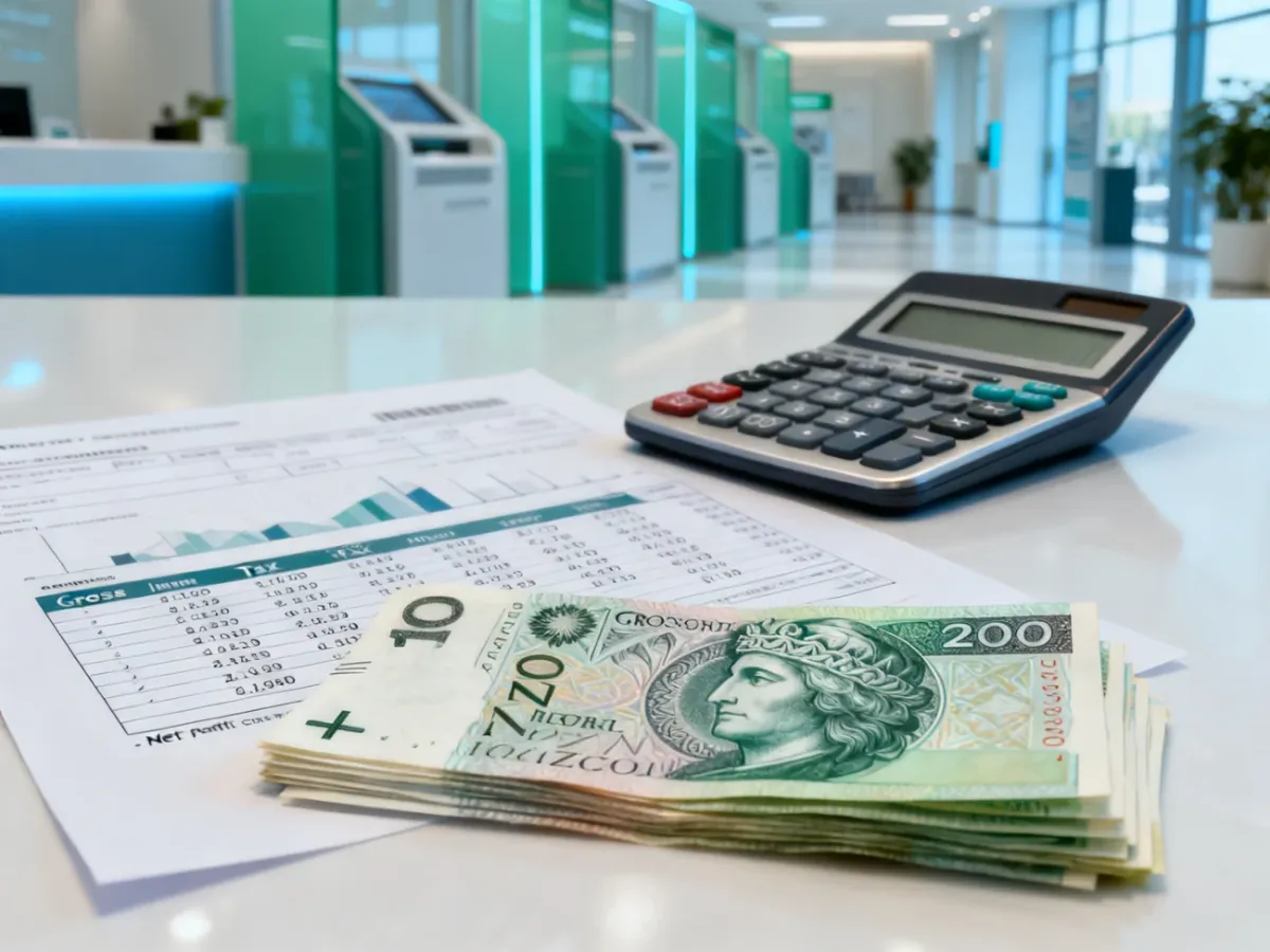Kalkulator i banknoty symbolizujące obliczanie zysku netto z lokaty