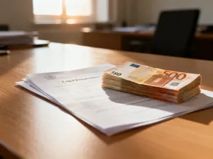 Teczka z dokumentami ubezpieczenia OC na biurku w słonecznym biurze, symbolizująca profesjonalną obsługę ubezpieczeń.